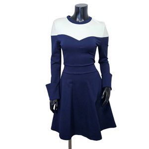 Vicky & Lucas Womens S Navy Blue White Scuba‎ Fit & Flare Cuffed L/S Dress
